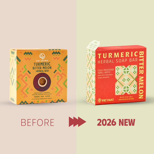 VIETNAT Turmeric & Bitter Melon 2-in-1 Luxurious Natural Soap Bar 4.2 oz (120g) | Refreshing Cleanse for Sweat, Oil & Buildup | Cooling Lemongrass Peppermint | Cold Process | Handmade in Vietnam