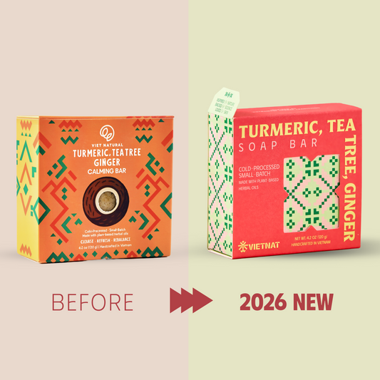 VIETNAT Turmeric Tea Tree Ginger Body Soap Bar 4.2 oz (120g) - Exfoliating Detox Cleanse for Back & Chest - Refreshing Lather - Cold Process Handmade