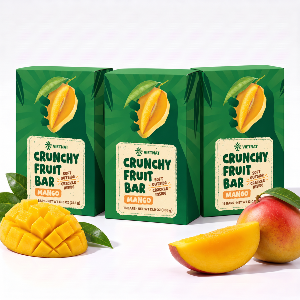 Crunchy Fruit Bar Mango — three boxes