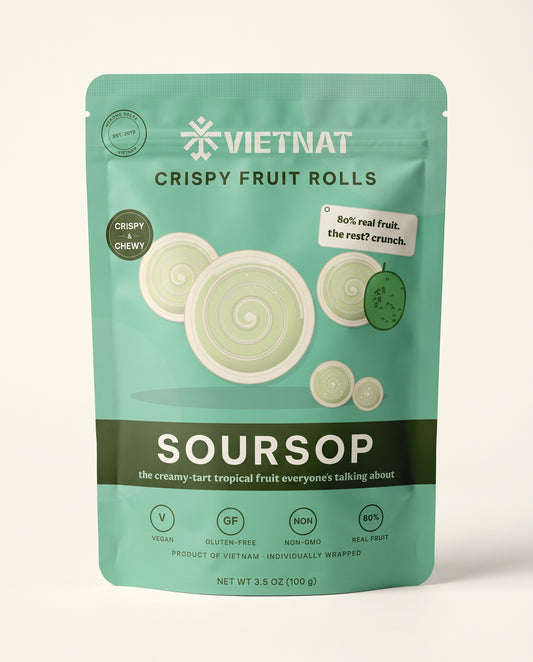 VietNat Crispy Soursop Fruit Rolls 3.5 oz pouch, front