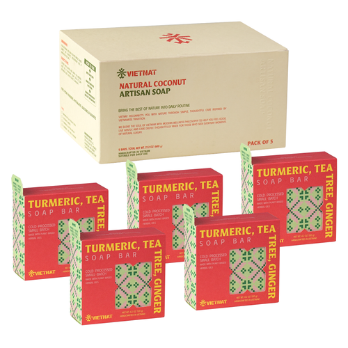 VIETNAT Turmeric Tea Tree Ginger Body Soap Bar 4.2 oz (120g) - Exfoliating Detox Cleanse for Back & Chest - Refreshing Lather - Cold Process Handmade