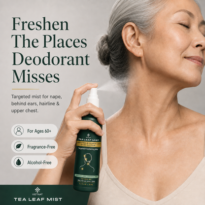 VIETNAT TeaLeaf Mist — Targeted Freshening Mist for Ages 60+| Vietnamese Green Tea & Guava Leaf - Fragrance-Free, 2.5 FL OZ / 75 ML