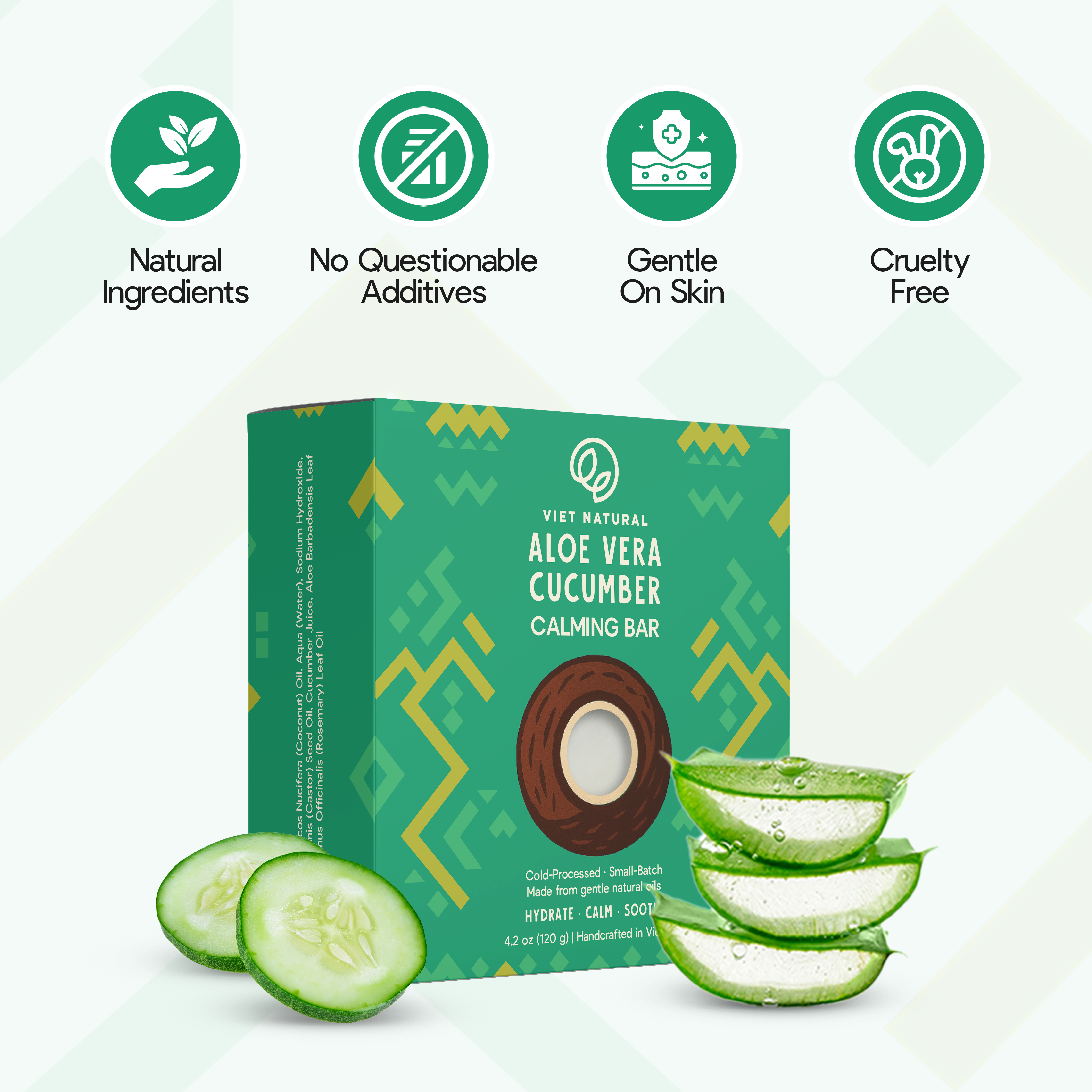 Aloe Vera & Cucumber Natural Soap Bar – Hydrating & Calming for Sensitive & Sun-Exposed Skin