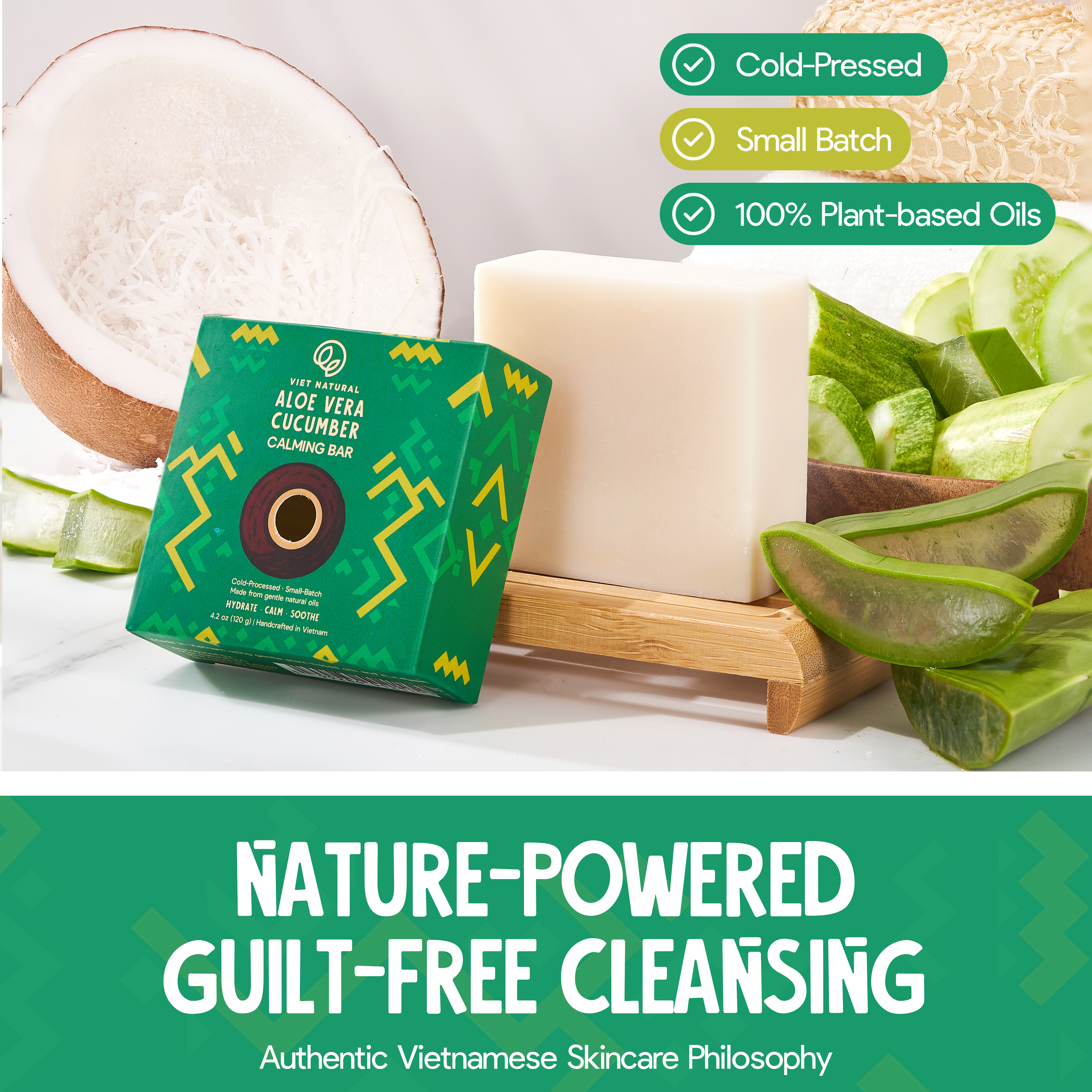 Aloe Vera & Cucumber Natural Soap Bar – Hydrating & Calming for Sensitive & Sun-Exposed Skin