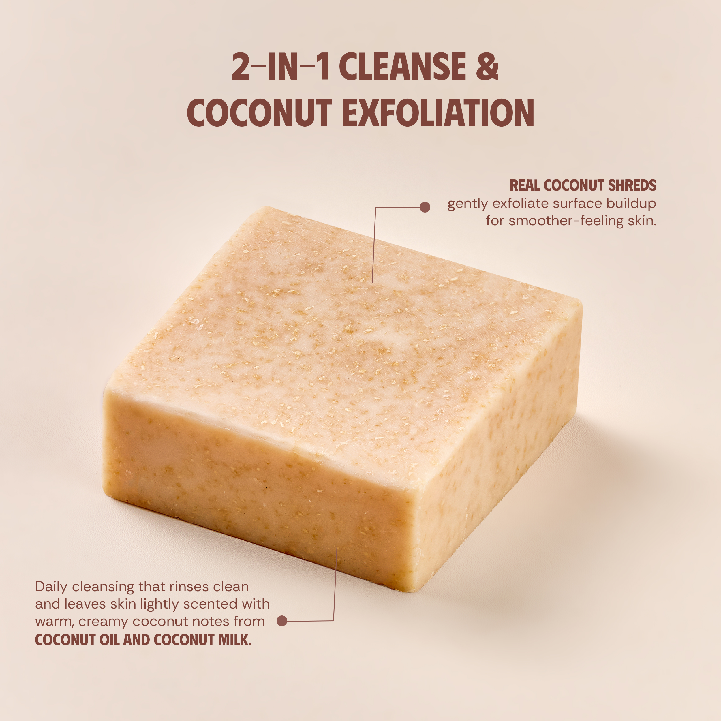 VIETNAT Coconut Shreds Soap Bar 4.2 oz (120g) 2-in-1 Exfoliating Body Soap for Dry, Rough & Strawberry Skin Texture - Creamy Coconut Lather - Cold Process Handmade in Vietnam