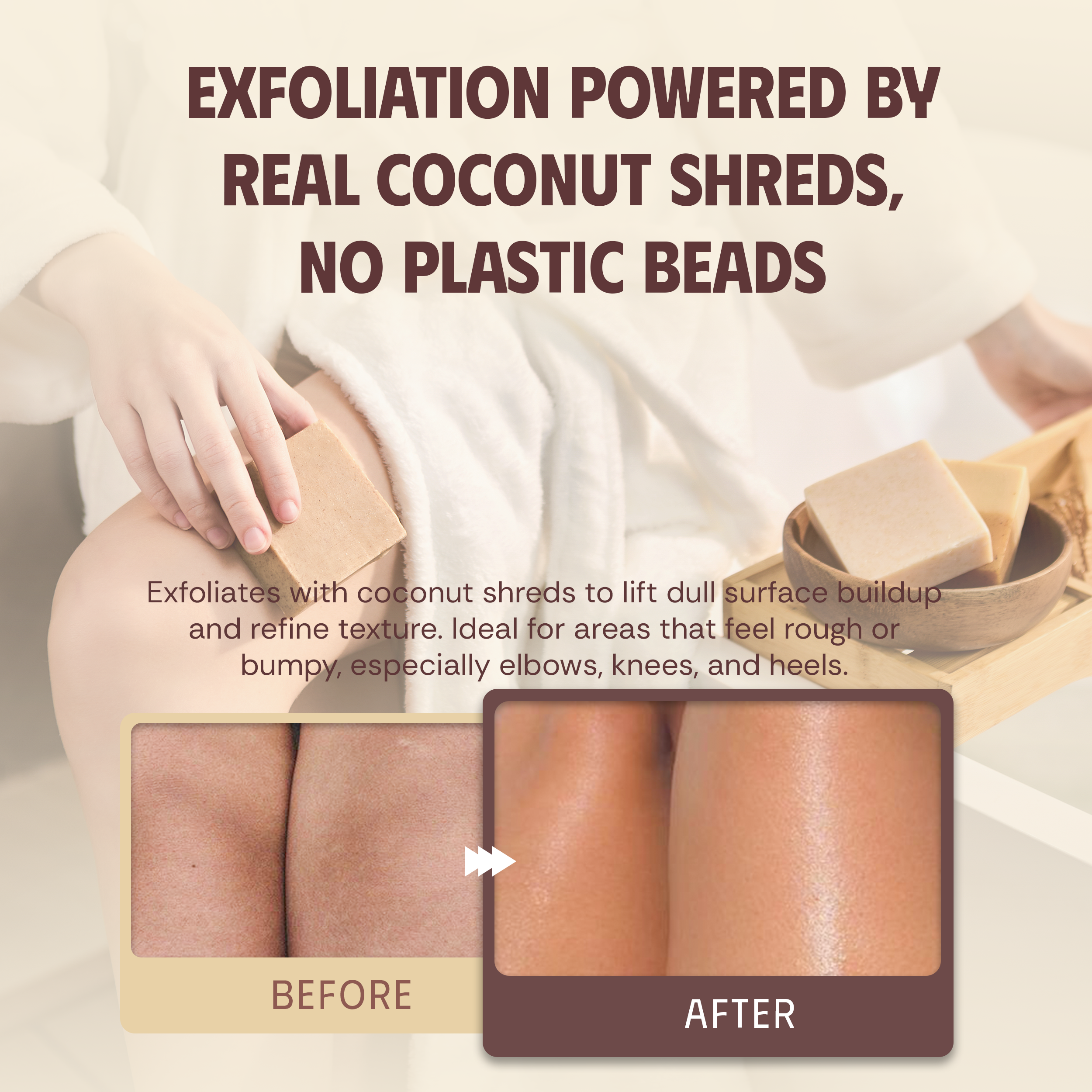 VIETNAT Coconut Shreds Soap Bar 4.2 oz (120g) 2-in-1 Exfoliating Body Soap for Dry, Rough & Strawberry Skin Texture - Creamy Coconut Lather - Cold Process Handmade in Vietnam