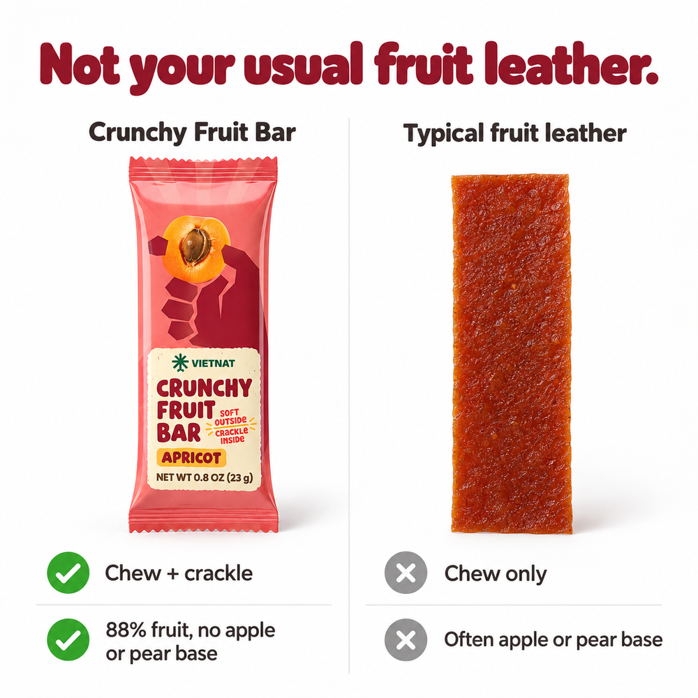Crunchy Fruit Bar Apricot — comparison with typical fruit leather