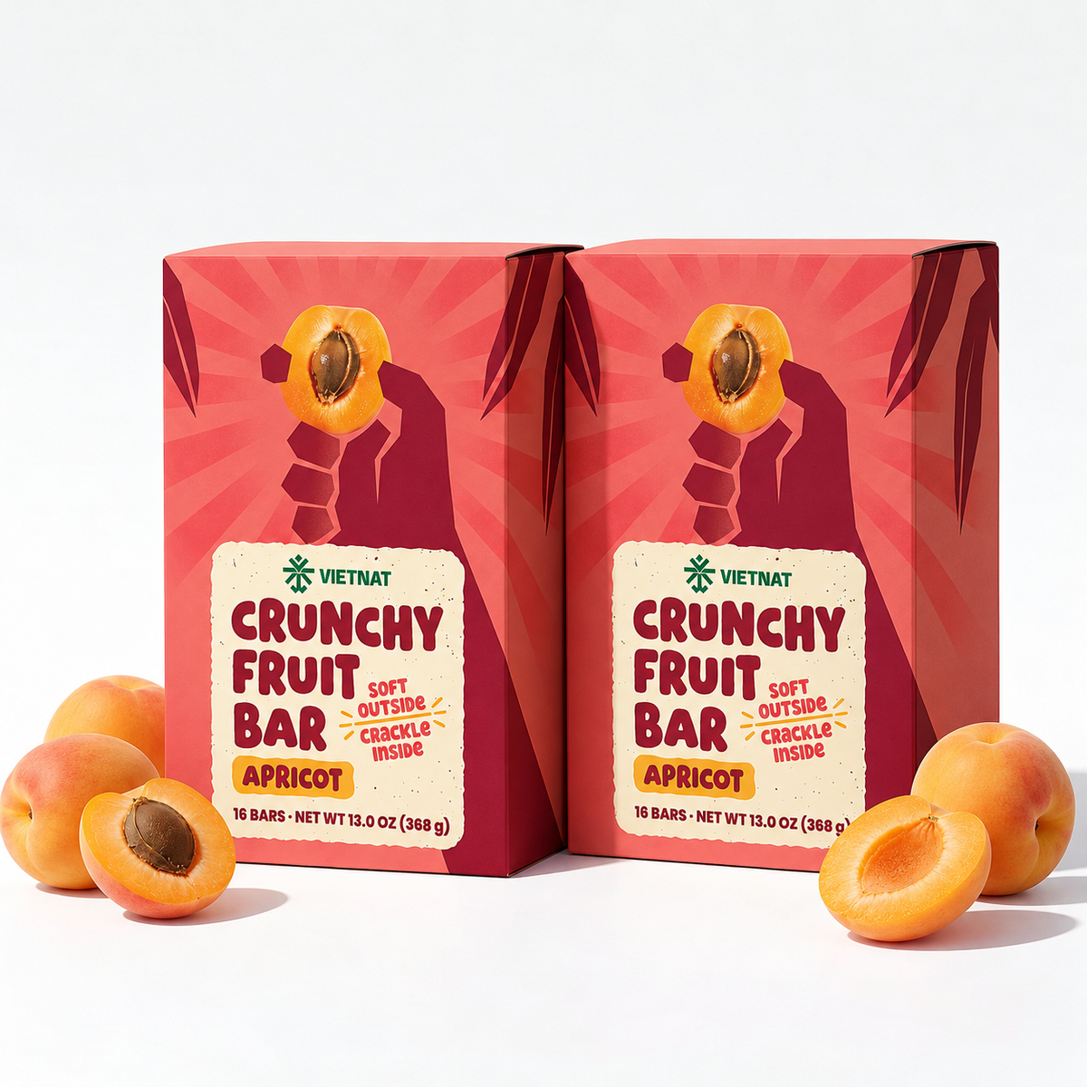 Crunchy Fruit Bar Apricot — two boxes