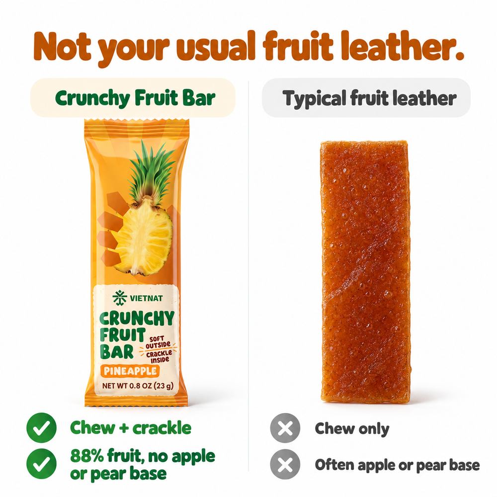 Crunchy Fruit Bar Pineapple — comparison with typical fruit leather