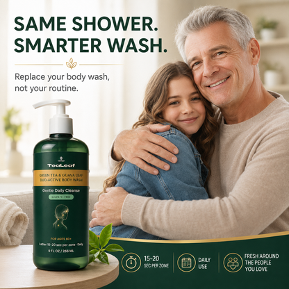 VIETNAT TeaLeaf Body Wash with GREEN TEA & GUAVA LEAF - DUO-ACTIVE | for Ages 60+,  9 FL OZ / 266 ML