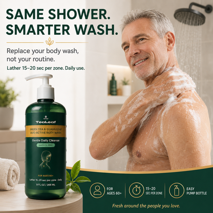 VIETNAT TeaLeaf Body Wash with GREEN TEA & GUAVA LEAF - DUO-ACTIVE | for Ages 60+,  9 FL OZ / 266 ML