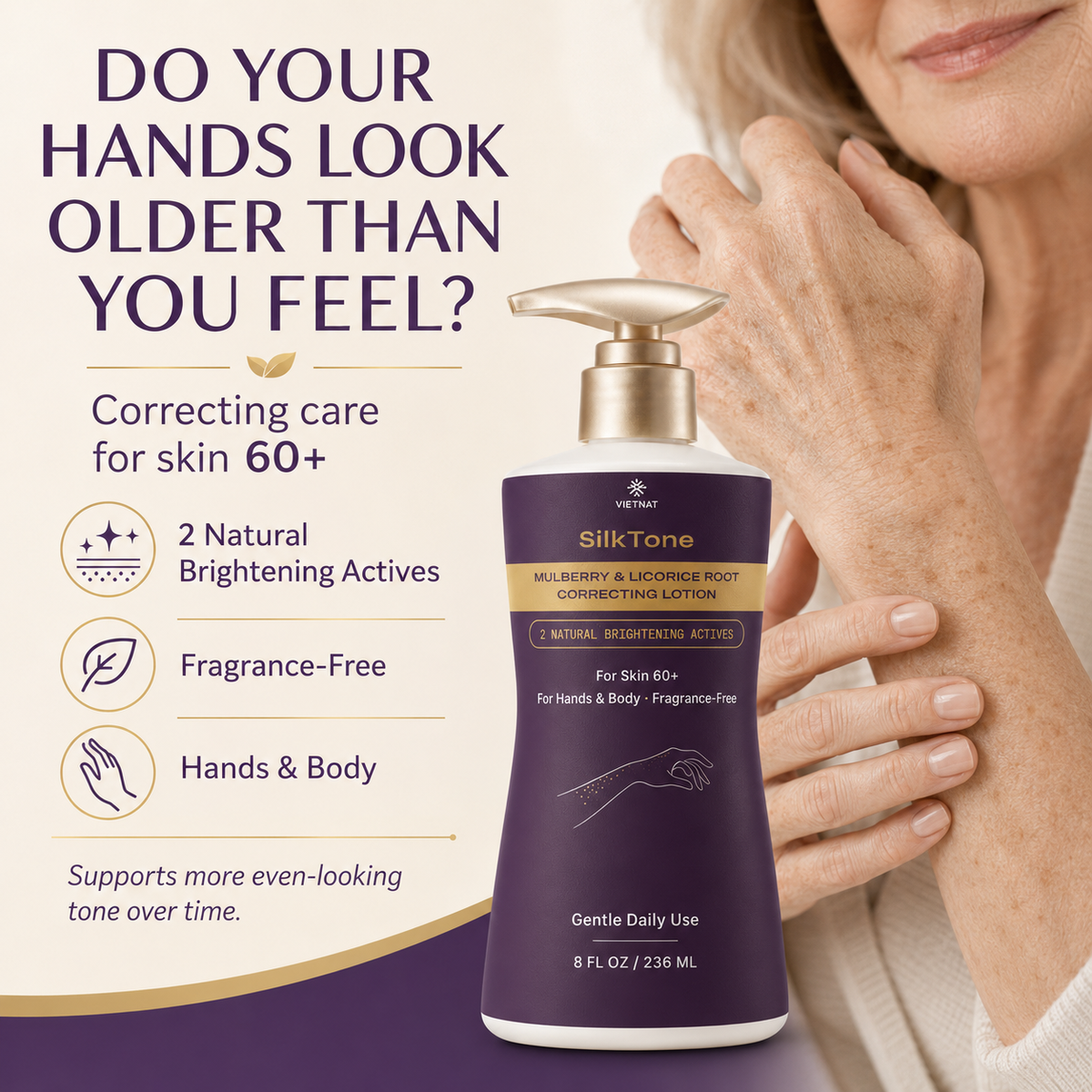 VIETNAT SilkTone Mulberry & Licorice Root Correcting Lotion | For Skin 60+, 8FL OZ/236ML