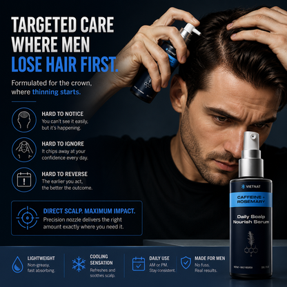 VIETNAT Daily Scalp Nourish Serum for Men | To Promote Fuller-Looking Hair, Stronger-Looking Roots with Caffeine, Rosemary, Niacinamide + Panthenol + Amino Acids| 1 FL OZ