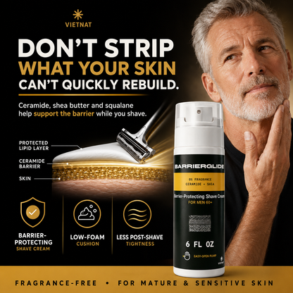 VIETNAT BarrierGlide Fragrance-Free Shaving Cream for Mature & Sensitive Skin for Men 60+| Ceramide + Shea Butter Barrier-Protecting Formula  | 6 Fl Oz