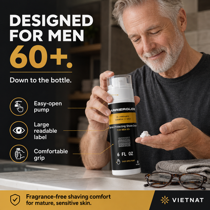 VIETNAT BarrierGlide Fragrance-Free Shaving Cream for Mature & Sensitive Skin for Men 60+| Ceramide + Shea Butter Barrier-Protecting Formula  | 6 Fl Oz