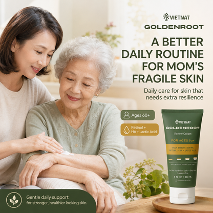 VIETNAT GoldenRoot Renew Cream For Ages 60+ | For Skin That Bruises Easily with Retinol + HA + Lactic Acid| 4 FL OZ / 113 ML