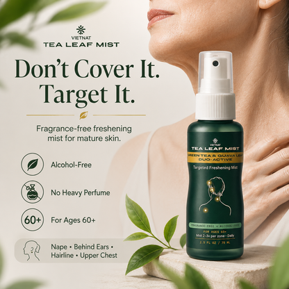 VIETNAT TeaLeaf Mist — Targeted Freshening Mist for Ages 60+| Vietnamese Green Tea & Guava Leaf - Fragrance-Free, 2.5 FL OZ / 75 ML