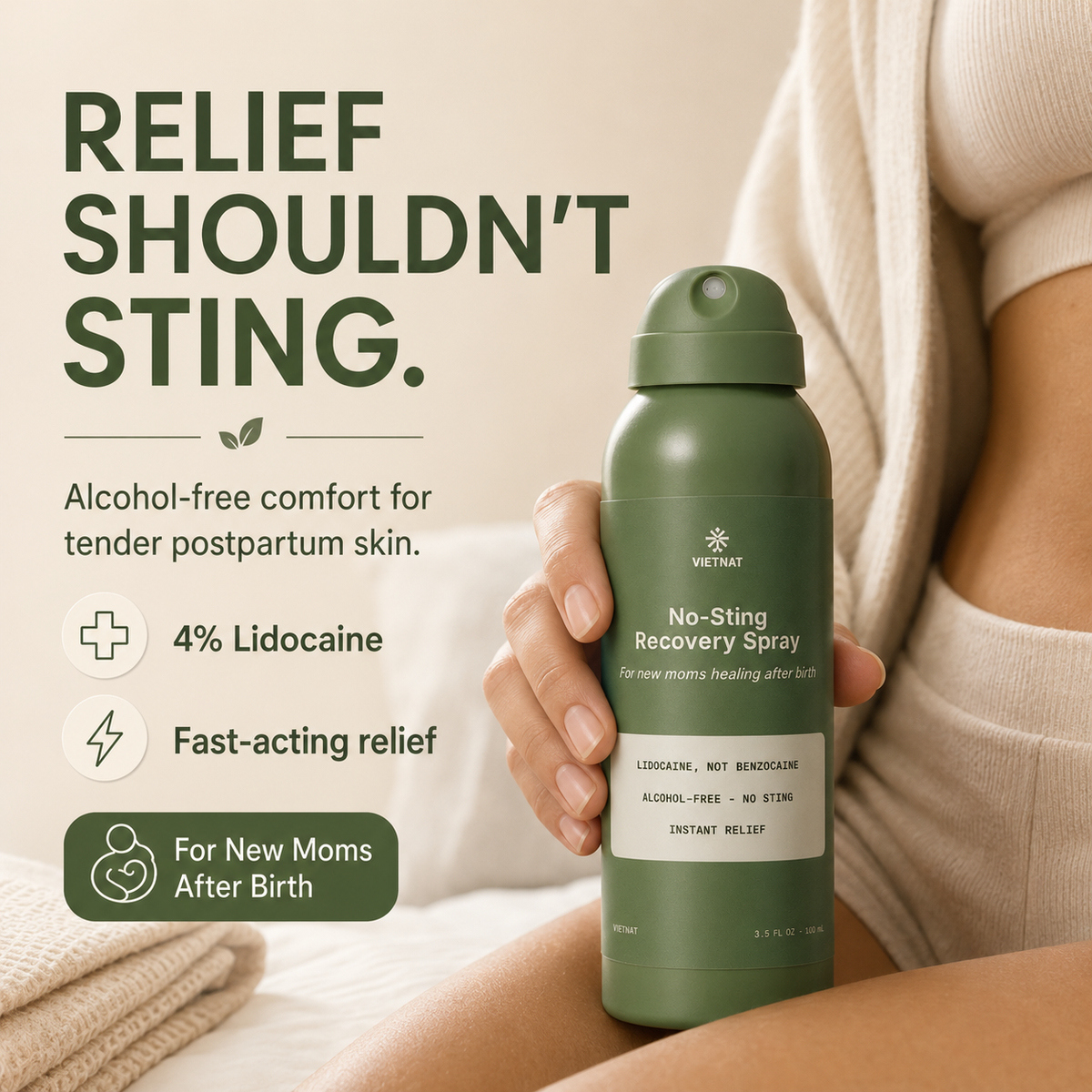 VIETNAT No-Sting Recovery Spray with Lidocaine & Witch Hazel for Instant Relief and Healing | 3.5 FL OZ