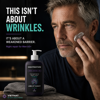 VIETNAT NightRestore Overnight Barrier Repair Cream for Men 60+ | Ceramide + Cholesterol + Urea, Fragrance-Free Night Moisturizer for Mature, Dry Skin, 1.7 Fl Oz