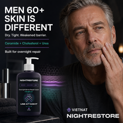 VIETNAT NightRestore Overnight Barrier Repair Cream for Men 60+ | Ceramide + Cholesterol + Urea, Fragrance-Free Night Moisturizer for Mature, Dry Skin, 1.7 Fl Oz