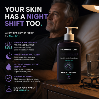 VIETNAT NightRestore Overnight Barrier Repair Cream for Men 60+ | Ceramide + Cholesterol + Urea, Fragrance-Free Night Moisturizer for Mature, Dry Skin, 1.7 Fl Oz