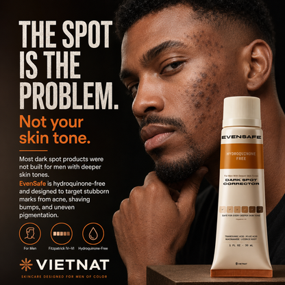 VIETNAT EvenSafe Dark Spot Corrector for Men, Hydroquinone-Free | Tranexamic Acid + Kojic Acid + Niacinamide Serum for Deeper Skin Tones