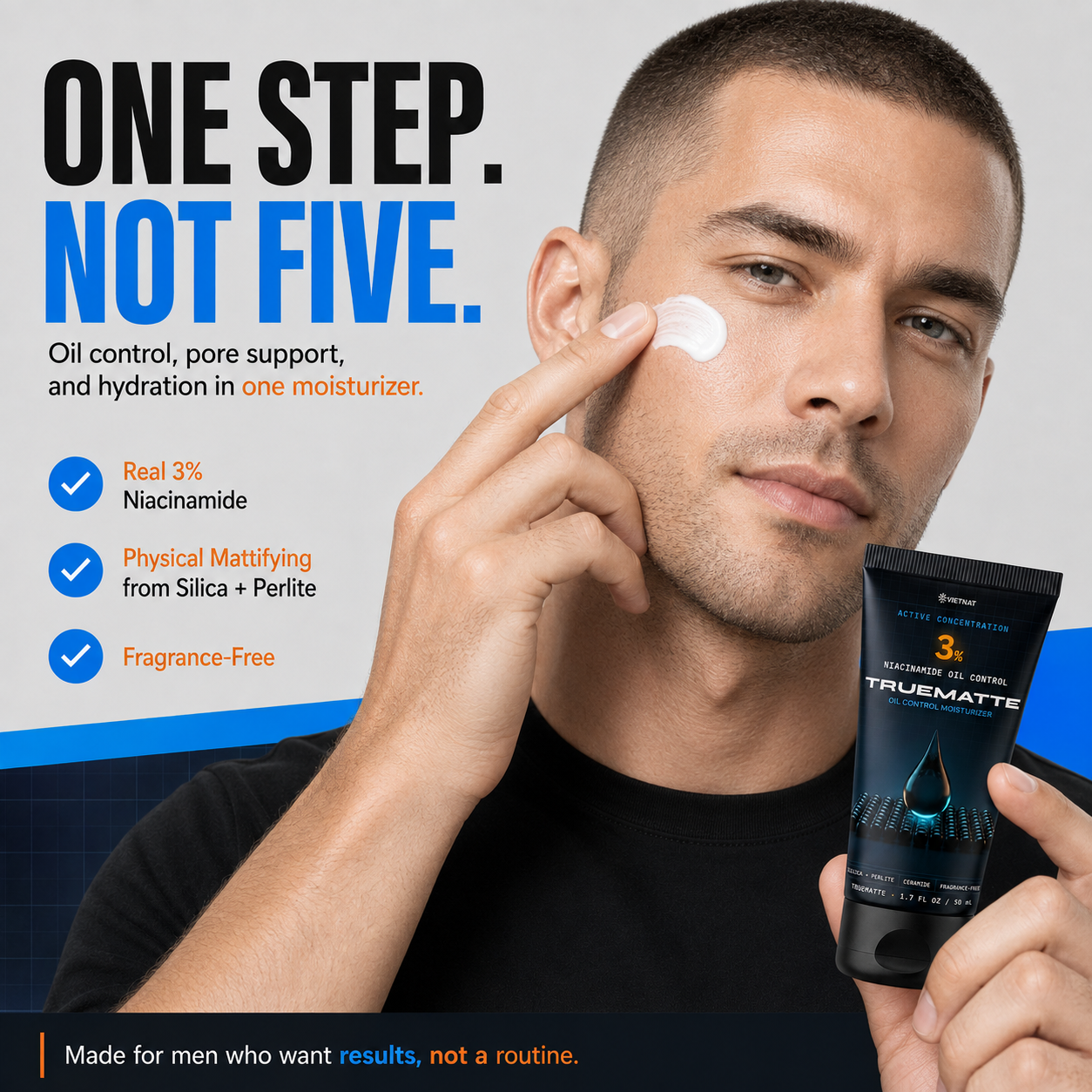 VIETNAT True Matte Oil Control Moisturizer for Men | Mattifying Lotion for Oily Skin with 3% Niacinamide • Silica + Perlite • Ceramide NP • Fragrance-Free -  1.7 FL OZ