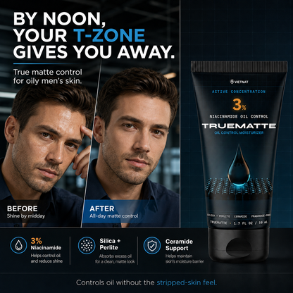 VIETNAT True Matte Oil Control Moisturizer for Men | Mattifying Lotion for Oily Skin with 3% Niacinamide • Silica + Perlite • Ceramide NP • Fragrance-Free -  1.7 FL OZ