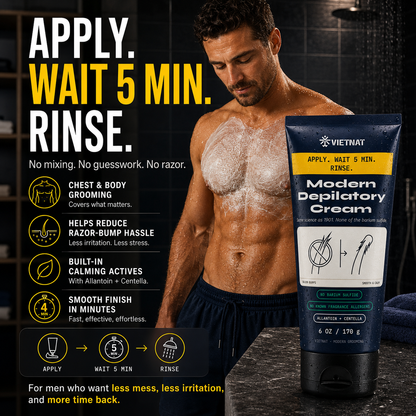 VIETNAT Modern Depilatory Cream | Works in 5 Minutes for Coarse, Curly Hair, 6 Oz