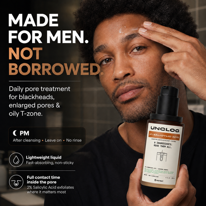 VIETNAT UNCLOG Men's 2% Salicylic Acid Liquid Exfoliant | Daily Pore Treatment for Men, Oil Control & Acne-Prone Skin, 4 Fl Oz