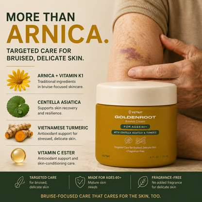VIETNAT GOLDENROOT Revive Cream for Ages 60+| For bruised, delicate-looking mature skin with Arnica Montana + Vitamin K1 + Centella Asiatica and Vietnamese Turmeric| 4 FL OZ / 113 ML|