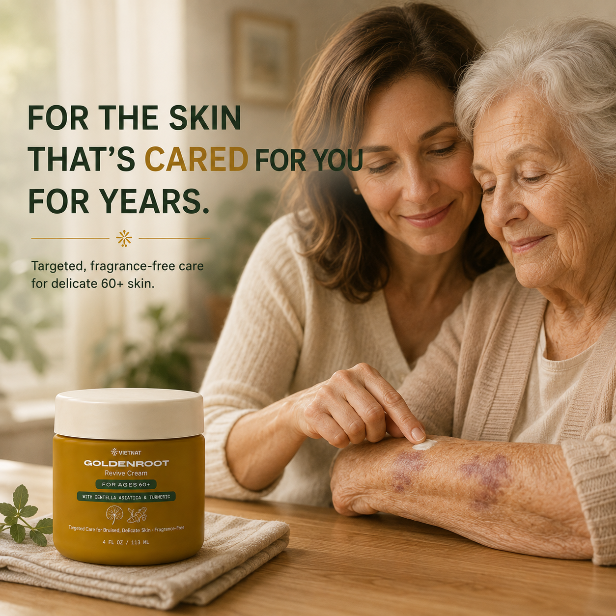VIETNAT GOLDENROOT Revive Cream for Ages 60+| For bruised, delicate-looking mature skin with Arnica Montana + Vitamin K1 + Centella Asiatica and Vietnamese Turmeric| 4 FL OZ / 113 ML|