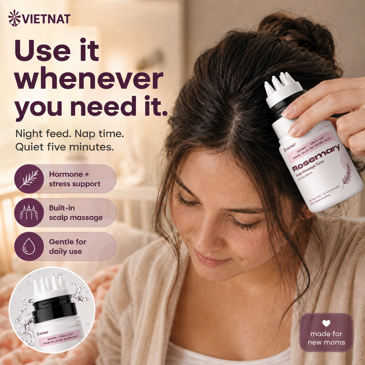VIETNAT Rosemary Scalp Massage Tonic for New Moms with Ferulic Acid