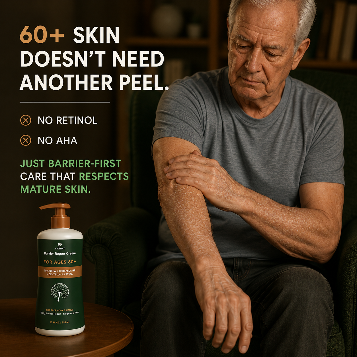 VIETNAT Barrier Repair Cream with 10% Urea + Ceramide + Centella Asiatica | For Age 60+, 12 FL OZ / 355 ML