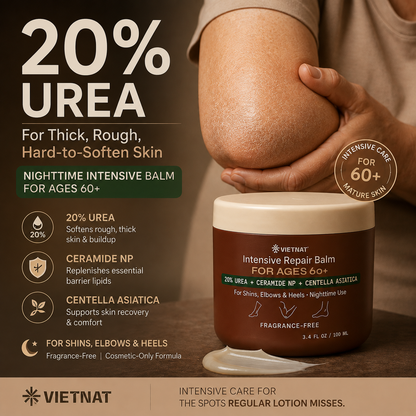 VIETNAT Intensive Repair Balm with 20% Urea +Ceramide + Centella Asiatica | For Skin 60+ Shins, Elbows & Heels | 3,4 FL OZ / 100 ML
