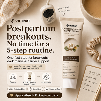 VIETNAT Fourth Trimester Repair Cream — Azelaic Acid & Ceramide Barrier Repair Moisturizer for Postpartum Hormonal Breakouts & Dark Marks | 1.7 Fl Oz