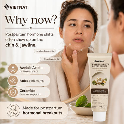 VIETNAT Fourth Trimester Repair Cream — Azelaic Acid & Ceramide Barrier Repair Moisturizer for Postpartum Hormonal Breakouts & Dark Marks | 1.7 Fl Oz