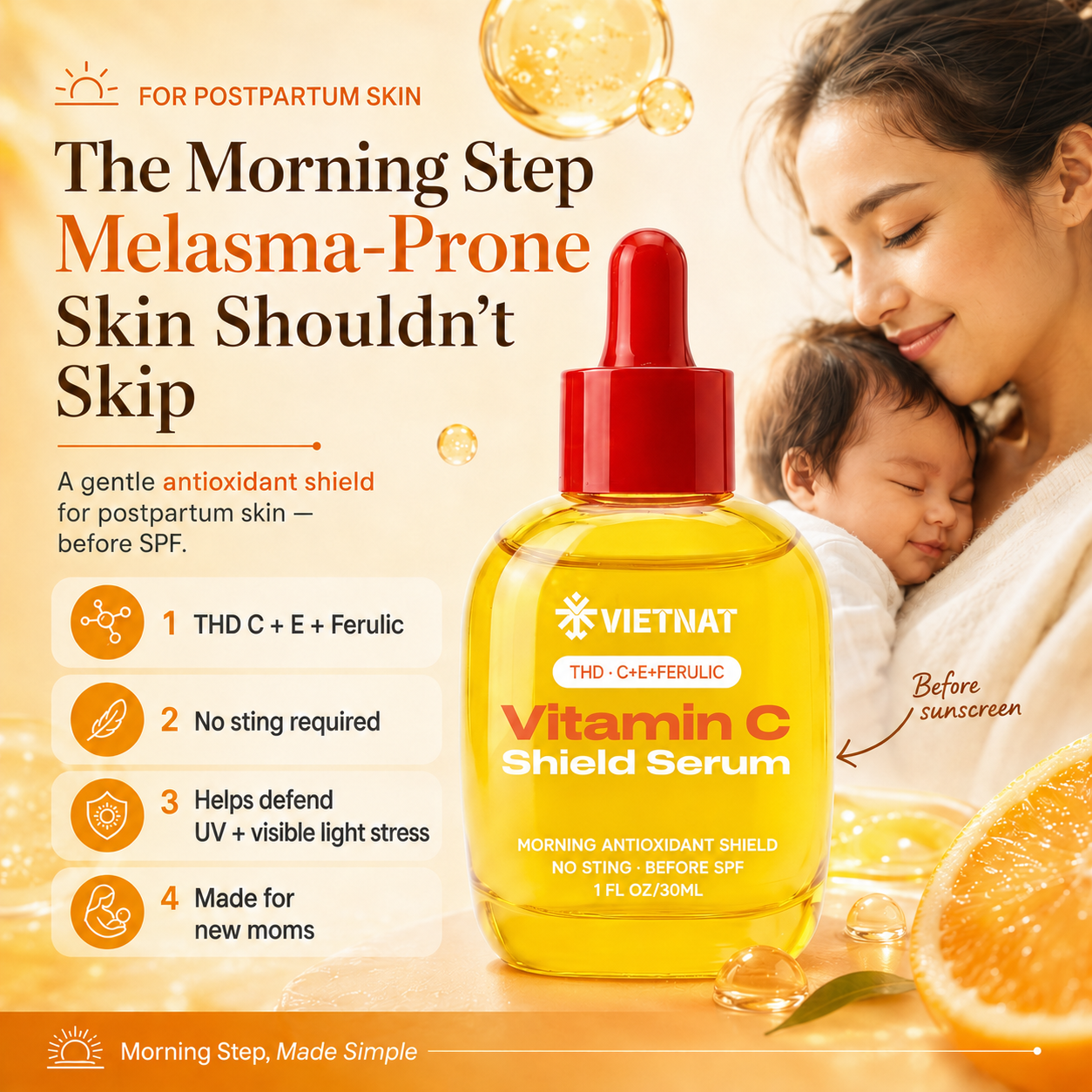VIETNAT Vitamin C Shield Serum for New Moms - The Morning Step Melasma-Prone Skin Shouldn't Skip | 1 Fl Oz (Copy)