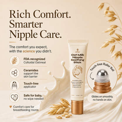 VIETNAT Oat Milk Nipple Soothing Stick with  Colloidal Oatmeal & Ceramides, No Wipe Needed, Safe for Baby | 2 Fl Oz