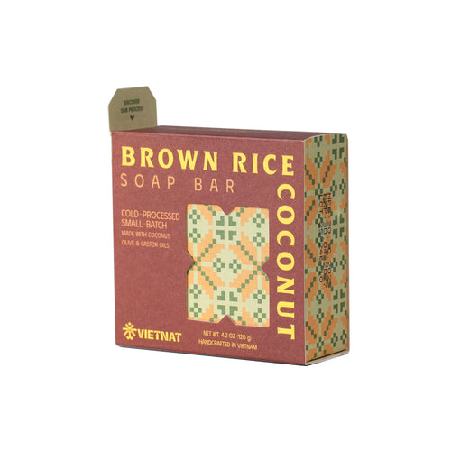 VIETNAT Brown Rice & Coconut Milk Soap Bar (4.2 oz) (120g) - Smoothing Exfoliating Body Soap for Arms & Legs - Cold Process Handmade Bars with Coconut Oil, Made in Vietnam