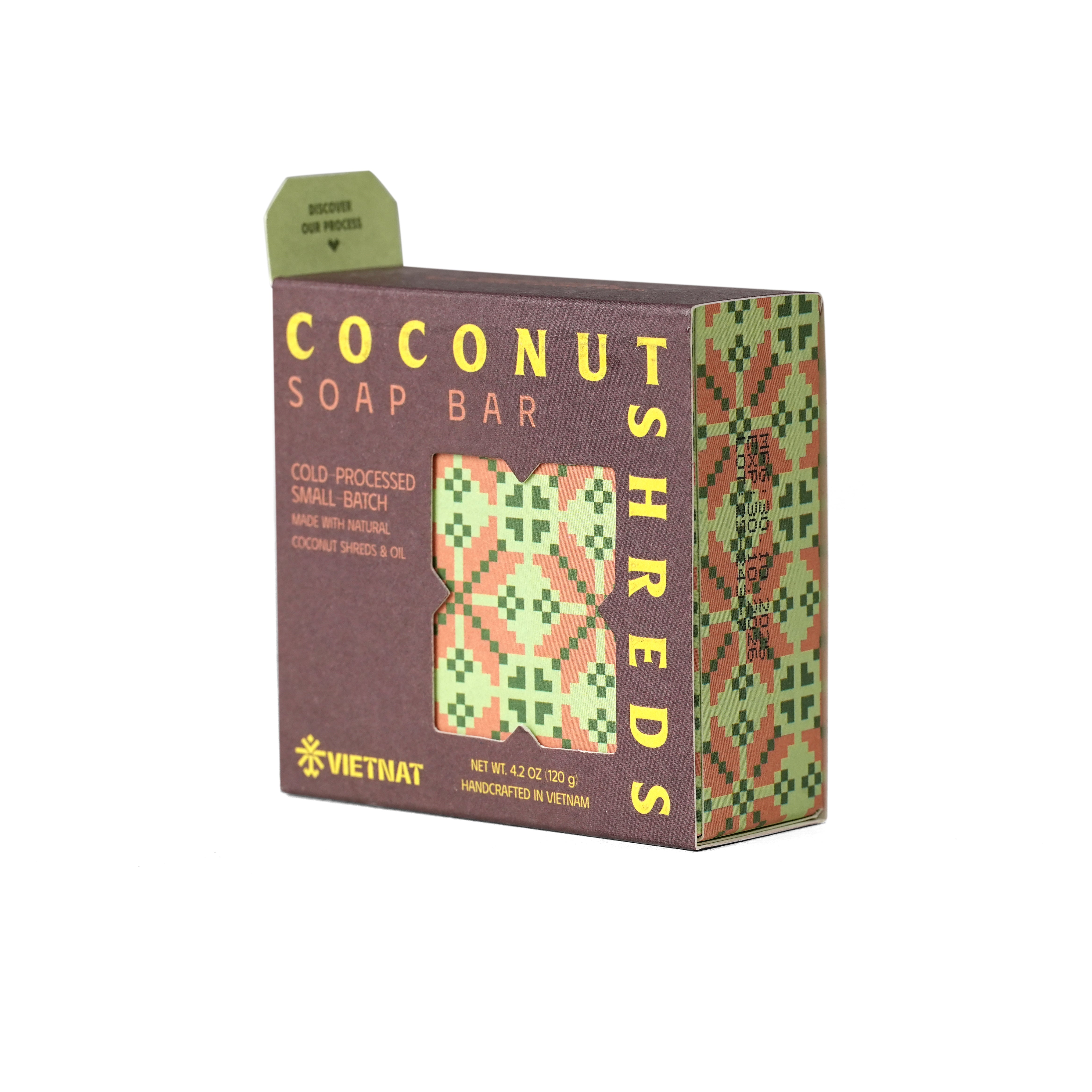 VIETNAT Coconut Shreds Soap Bar 4.2 oz (120g) 2-in-1 Exfoliating Body Soap for Dry, Rough & Strawberry Skin Texture - Creamy Coconut Lather - Cold Process Handmade in Vietnam