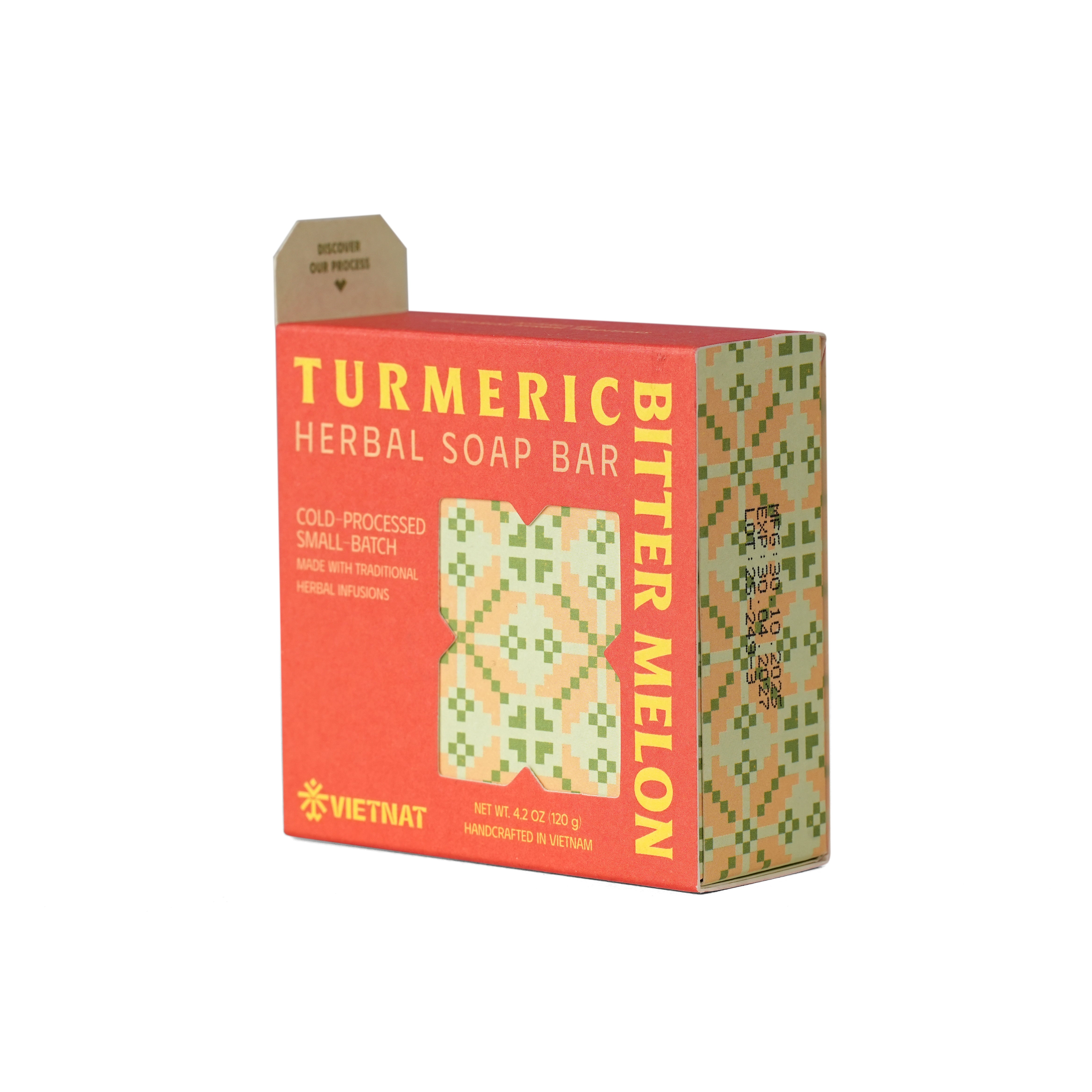 VIETNAT Turmeric & Bitter Melon 2-in-1 Luxurious Natural Soap Bar 4.2 oz (120g) | Refreshing Cleanse for Sweat, Oil & Buildup | Cooling Lemongrass Peppermint | Cold Process | Handmade in Vietnam