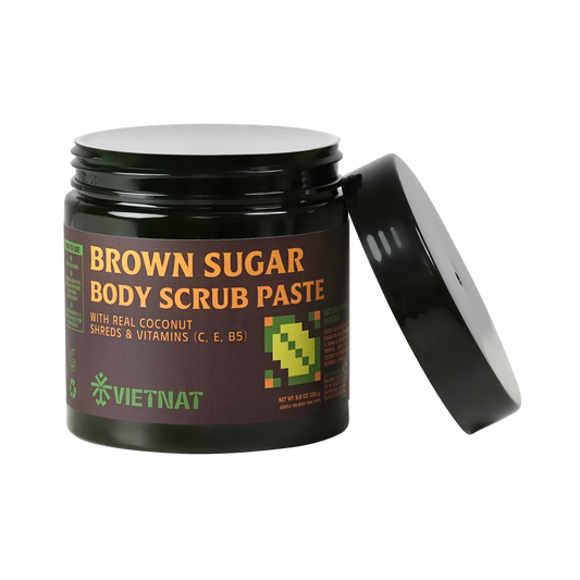VIETNAT Brown Sugar Body Scrub 8.8 oz (250g) - Exfoliating Scrub with Coconut Shreds & Vitamins C, E & B5 - Smooths Rough Texture for Softer-Looking Skin - Clean-Rinse Paste