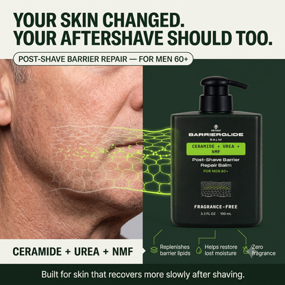 VIETNAT BarrierGlide Post-Shave Balm for Men 60+ — Ceramide + Urea + NMF Barrier Repair | Fragrance-Free, No Alcohol | Mature & Sensitive Skin, 3.3 Fl Oz (100 ml)
