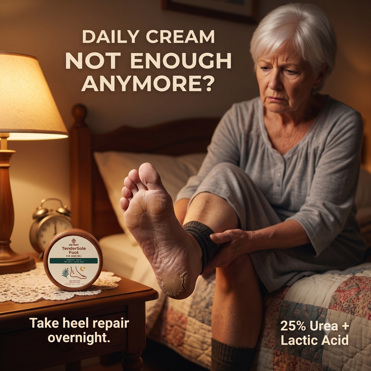 VIETNAT TenderSole Overnight Repair Balm for Ages 60+| For heavily dry and cracked-looking heels with Urea + Lactic Acid + Shea Butter + Vietnamese Coconut Oil| 3.5 OZ / 100 G