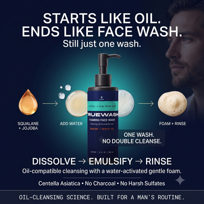 VIETNAT TrueWash Foaming Face Wash for Men — Cleansing Oil Cleanser for Oily & Acne-Prone Skin, Squalane + Cajuput Oil, 5 fl oz