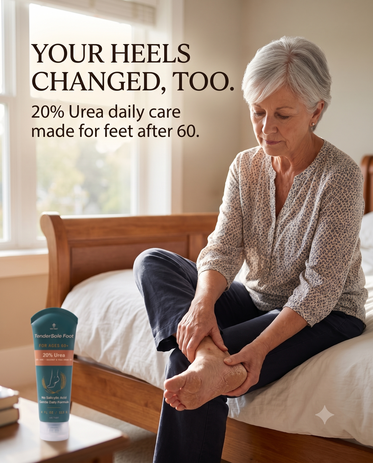 VIETNAT TenderSole Daily Repair Cream for Ages 60+| For dry, rough, thickened heels with Urea + Vietnamese Coconut Oil & Rice Bran Oil| 4 FL OZ / 113 G