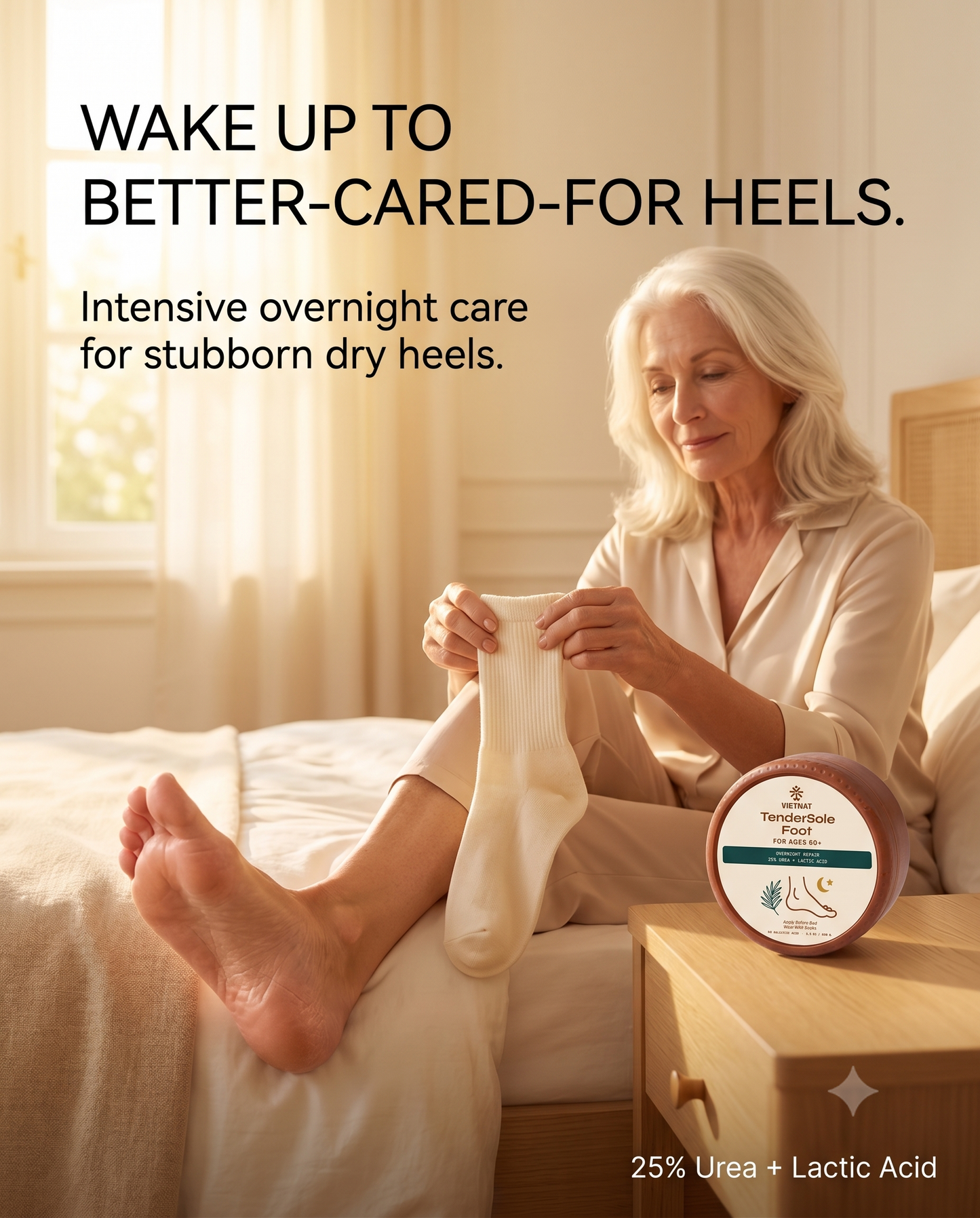 VIETNAT TenderSole Overnight Repair Balm for Ages 60+| For heavily dry and cracked-looking heels with Urea + Lactic Acid + Shea Butter + Vietnamese Coconut Oil| 3.5 OZ / 100 G
