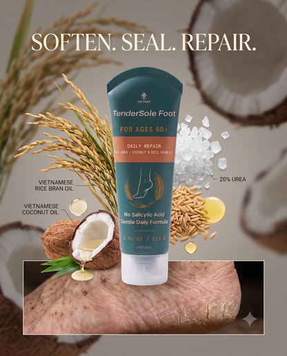 VIETNAT TenderSole Daily Repair Cream for Ages 60+| For dry, rough, thickened heels with Urea + Vietnamese Coconut Oil & Rice Bran Oil| 4 FL OZ / 113 G