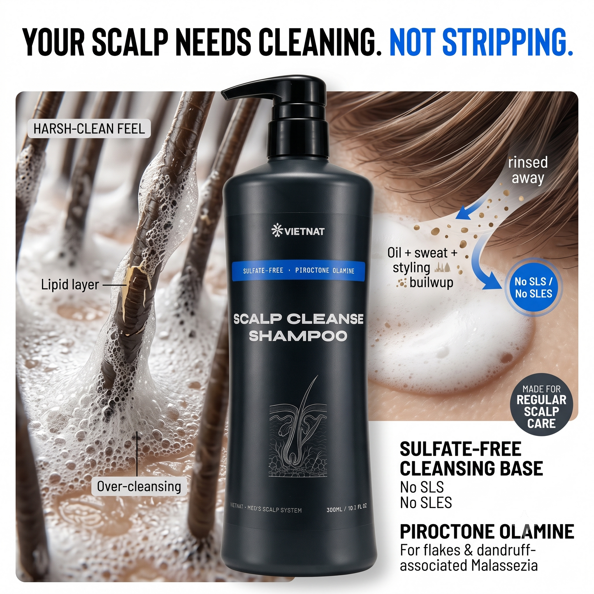 The shampoo bottle with rosemary and volcanic rock
